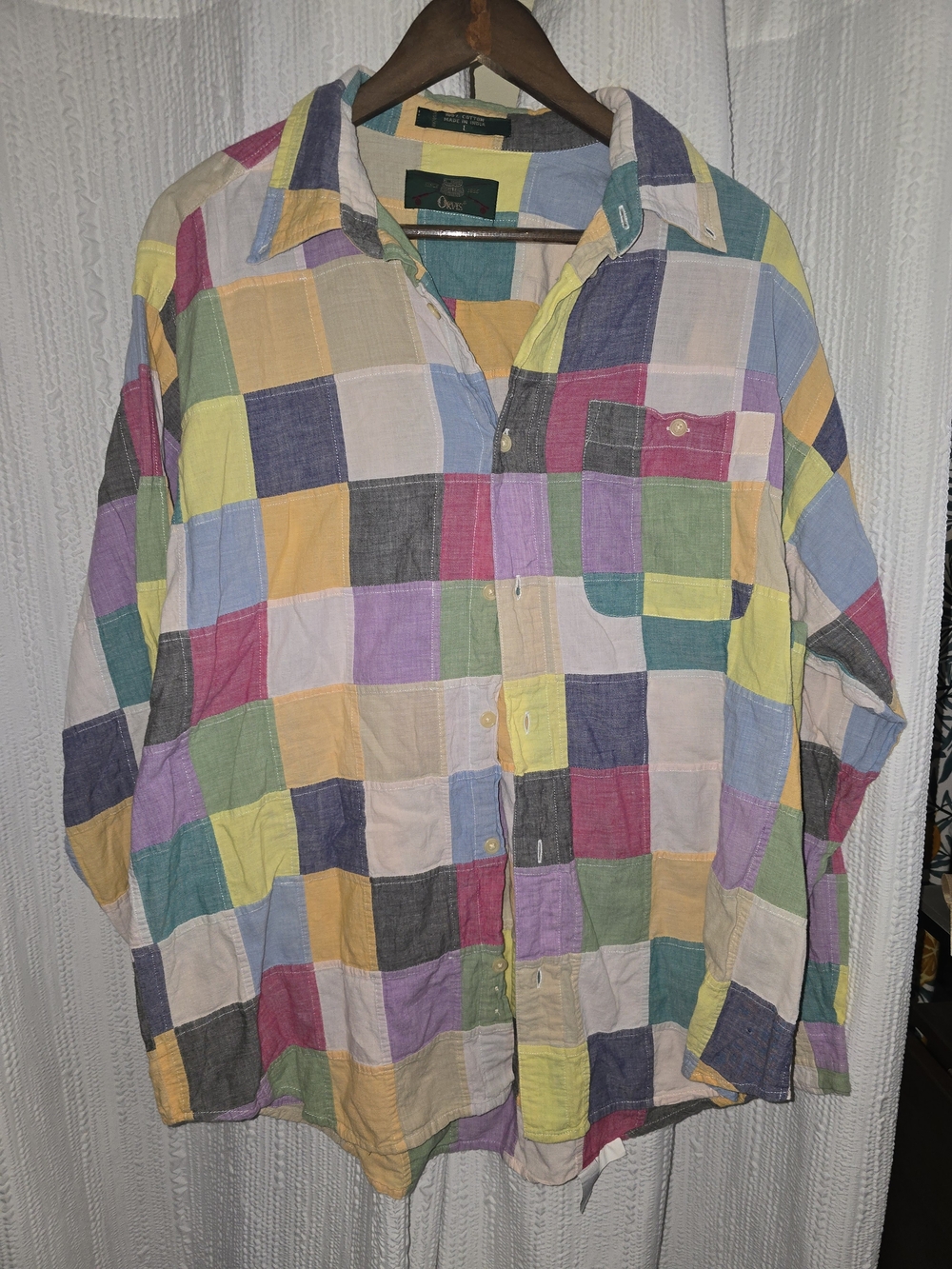 Womena LARGE Orvis Multicolor Patchwork Check Button-Down Shirt